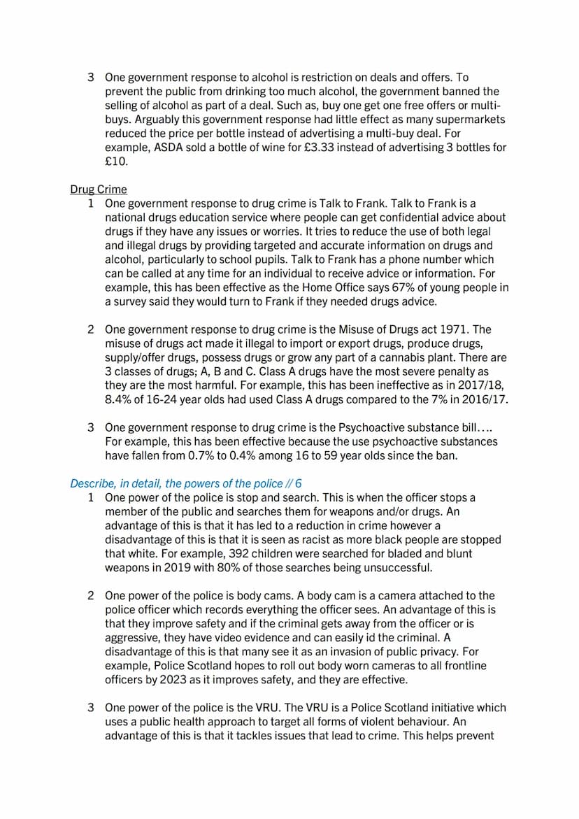 Crime and Law 'PEE' questions
Describe, in detail, 3 different types of crime//8
1 One type of crime is crimes and violence. These are crime