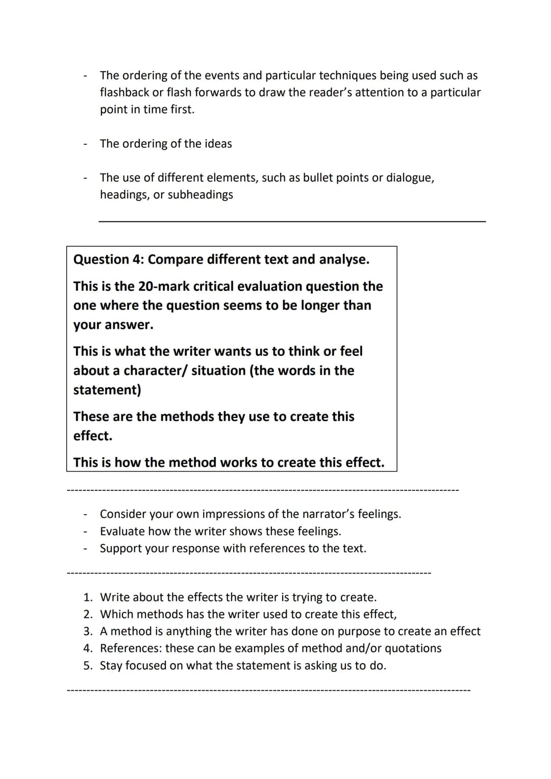Language paper 1 revision:
The five senses: The five senses can be used creatively to set up your
scenes - this will easily give you 5 descr
