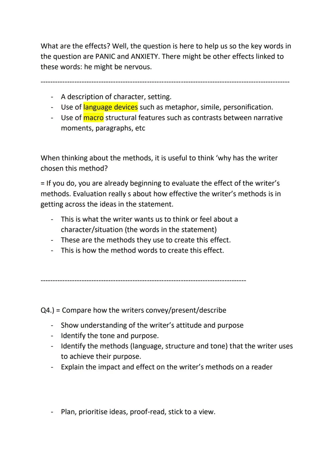 Language paper 1 revision:
The five senses: The five senses can be used creatively to set up your
scenes - this will easily give you 5 descr