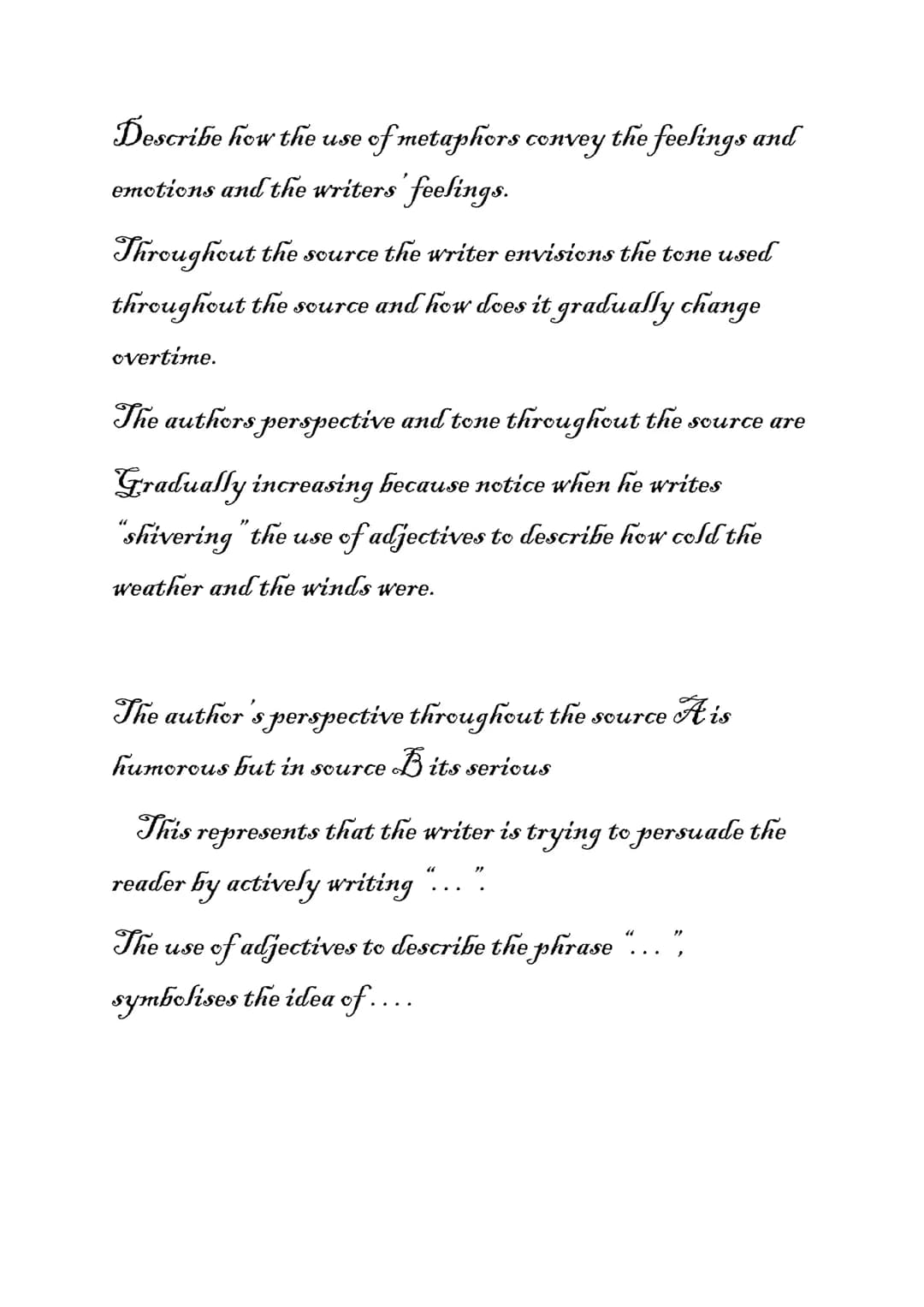 Language paper 1 revision:
The five senses: The five senses can be used creatively to set up your
scenes - this will easily give you 5 descr