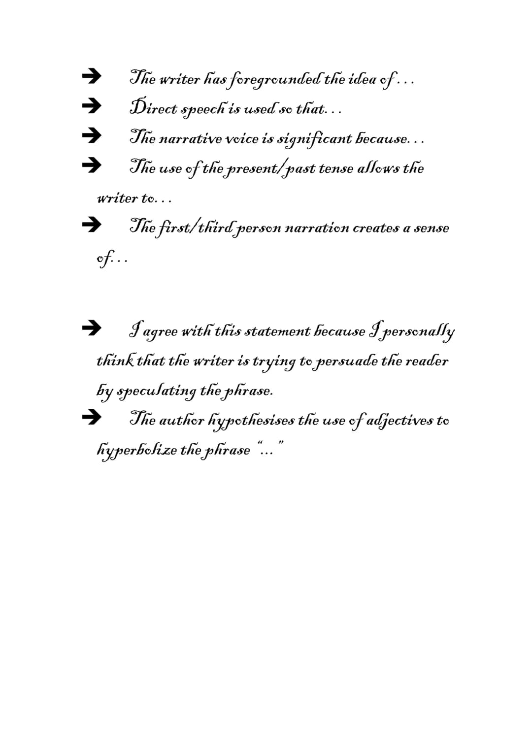 Language paper 1 revision:
The five senses: The five senses can be used creatively to set up your
scenes - this will easily give you 5 descr