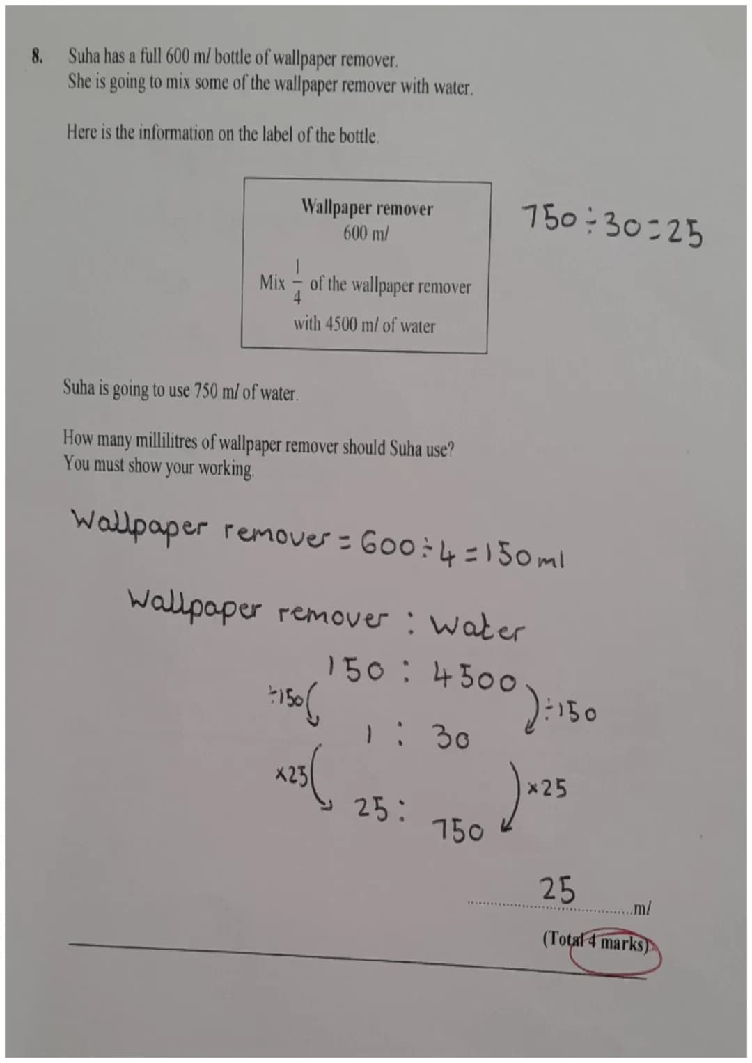 1. Work out 5.4 × 0.24
5.4 x 10=54
0.24x100=24
54x24=1296
100x10=1000
1296-1000 = 1.296
1.296
(Total 3 marks)
2. The height, H cm, of a tabl