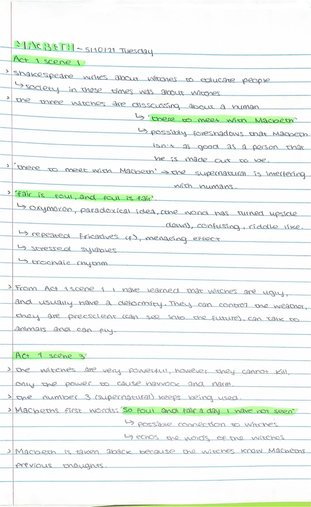 Macbeth & The witches quotes + notes