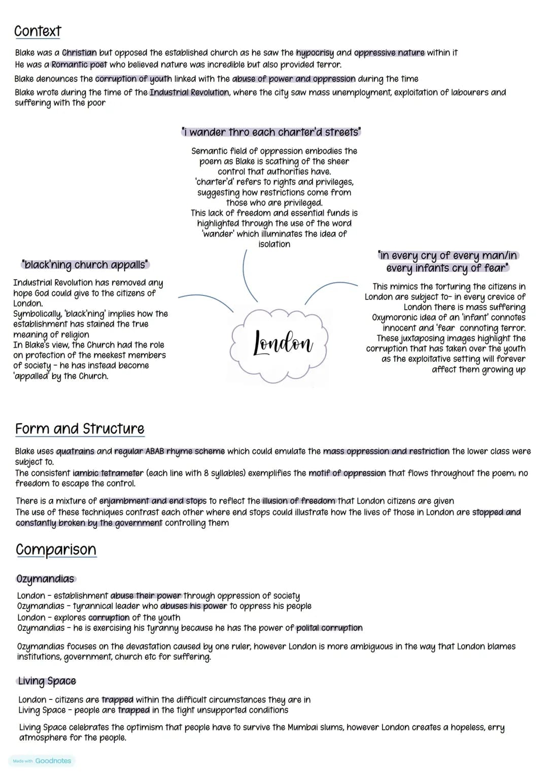 English: London Poem Key Quotes, Form and Structure