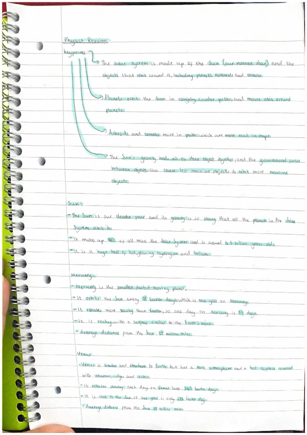 Free Year 8 Physics Solar System and Hooke's Law Notes PDF