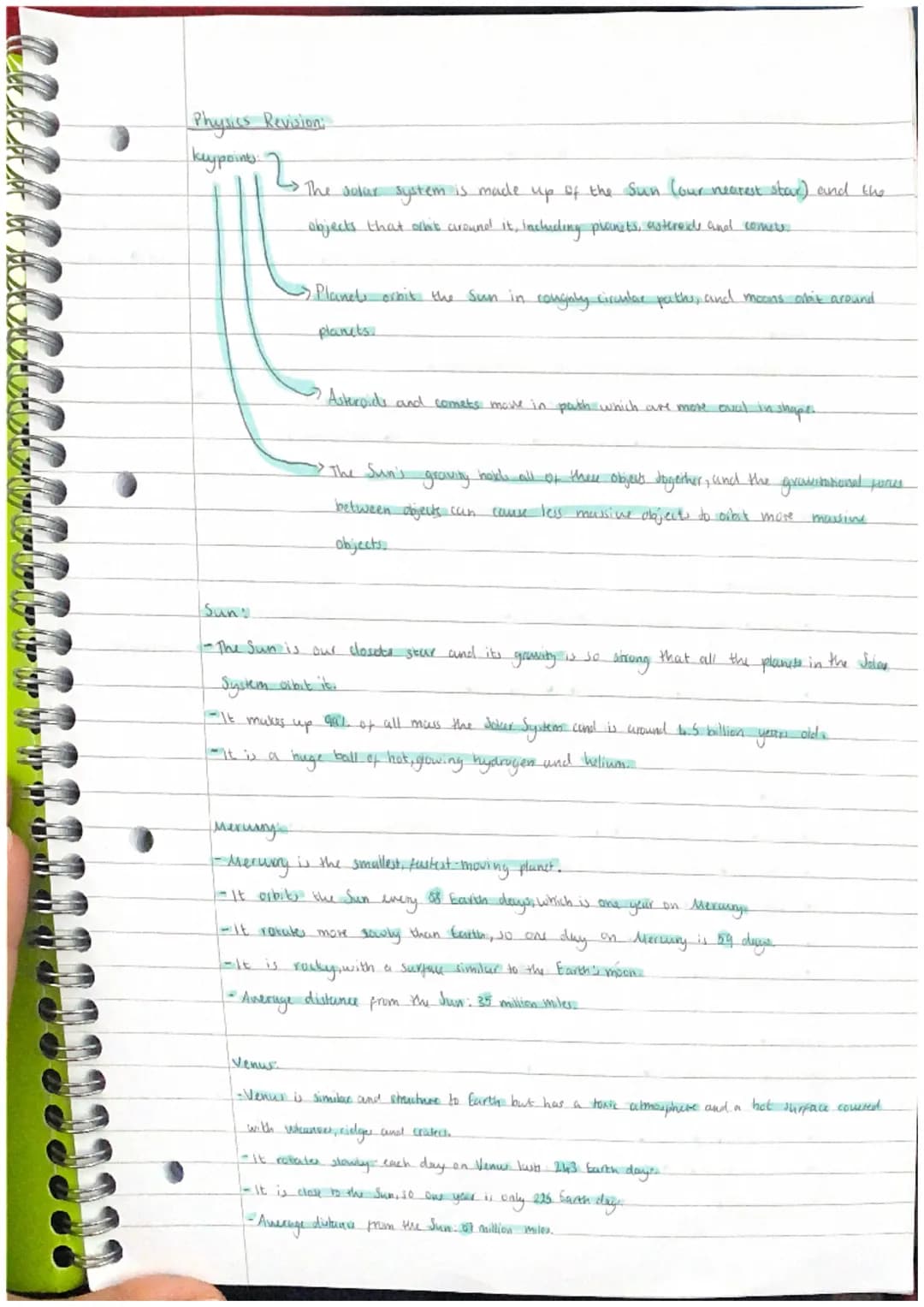 of lot
Physics Revision:
key points.
<> The solar system is made up of the Sun (our nearest star) and the
objects that ochic around it, incl