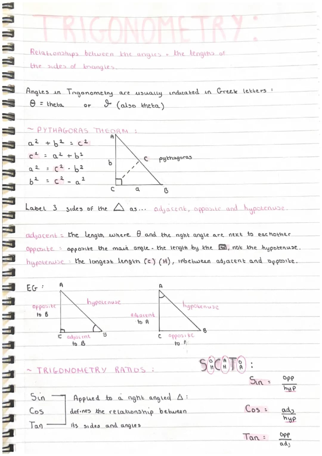 TRIGONOMETRY:
Relationships between the angles
the sides of brangles.
Angles in
e = theta
- PYTHAGORAS THEORM :
A
a² + b² = c²
C²
१२
6²
= a 