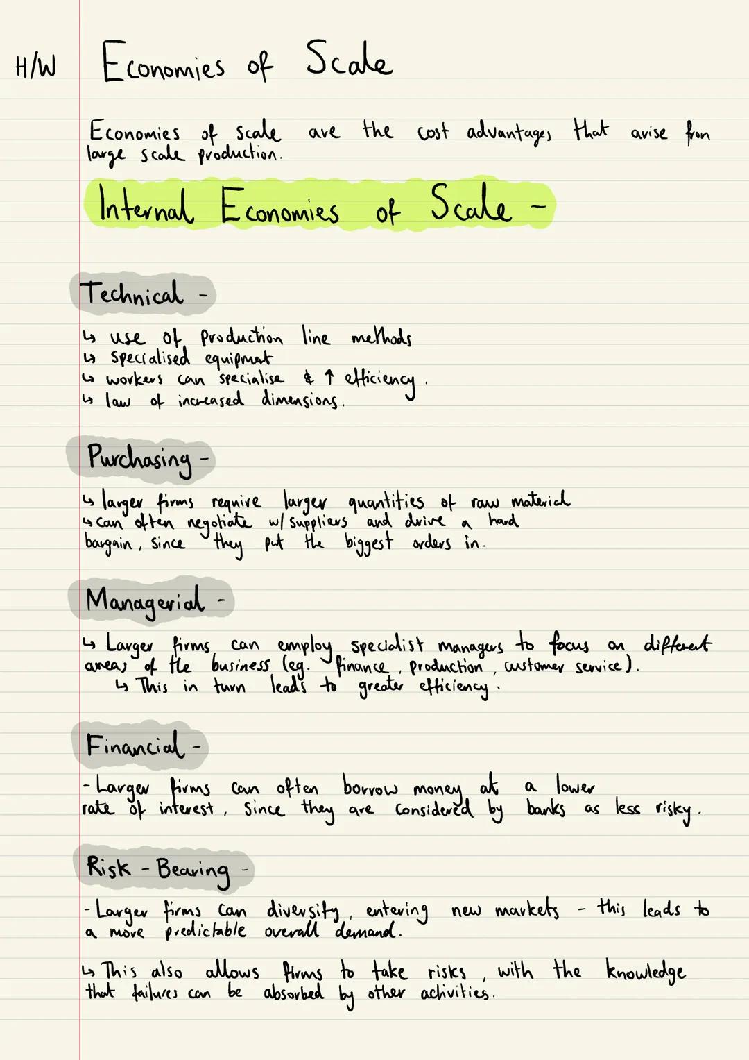 conomies
of
Scale
Eco H/W Economies of Scale
Economies of scale are the cost advantages that arise from
large scale production.
Internal Eco