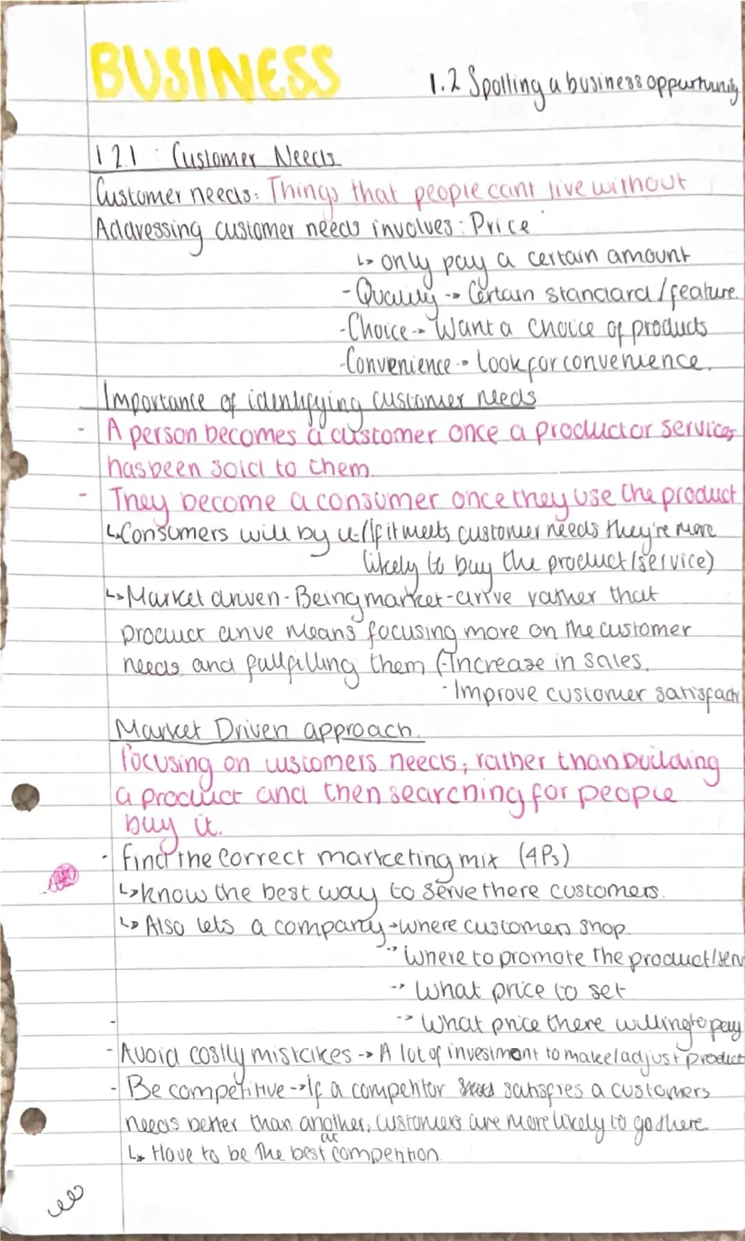 сее
-
-
BUSINESS
1.2.1 Customer Needs
1.2 Spalling a business oppurtuning
Customer needs: Things that people can't live without
Addressing c