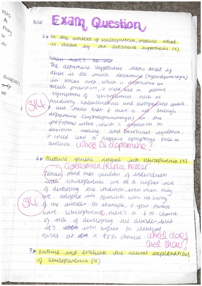 c/W
exam questions
▸ Outline two ways symptoms of schizophrenia.
Refer to Veronica's symptoms as part of your
answer (4)
→ irrational and fa