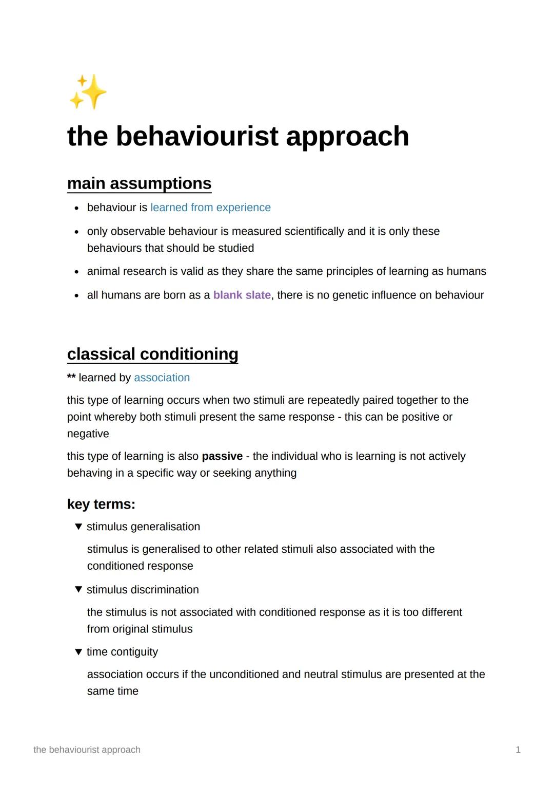 the behaviourist approach - AO1