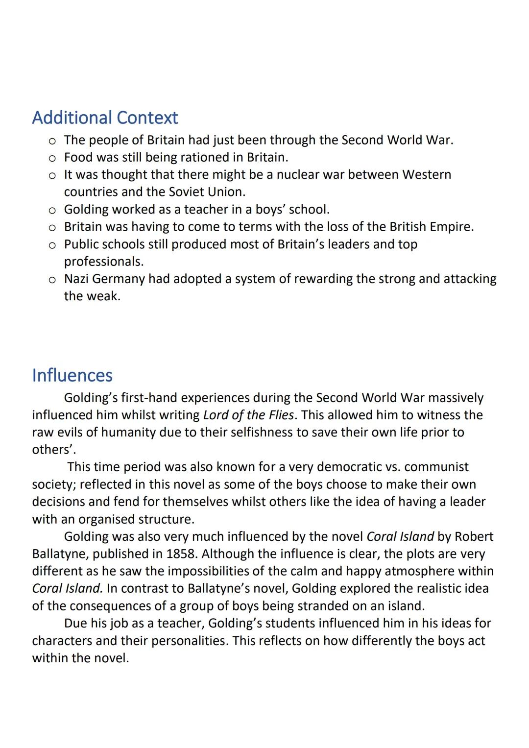 Lord of the Flies Research
Biography - William Golding
Early Life
William Golding was born on September 19, 1911, in Saint Columb Minor,
Cor