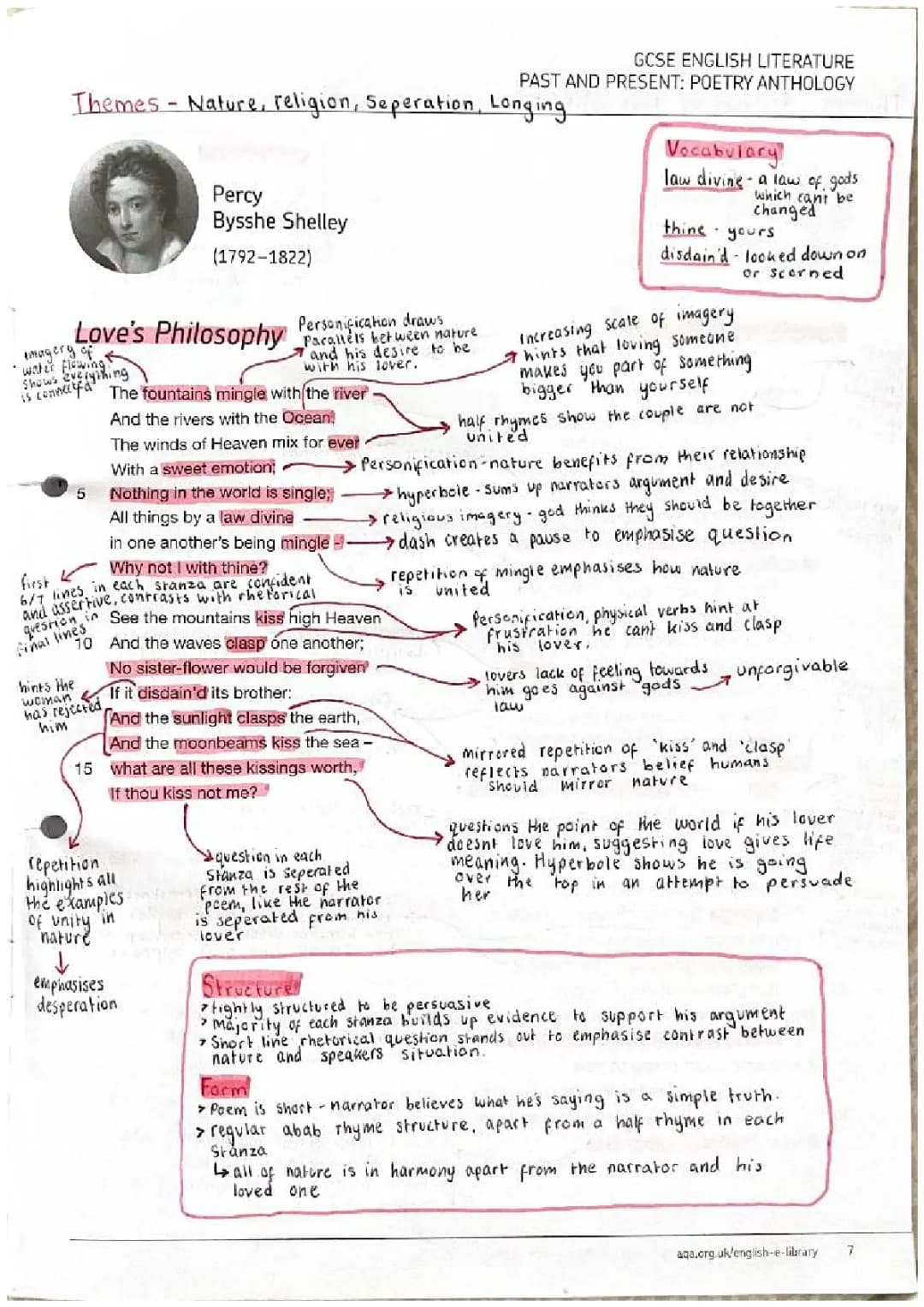 Love's Philosophy Annotations, Analysis, and PDF for GCSE