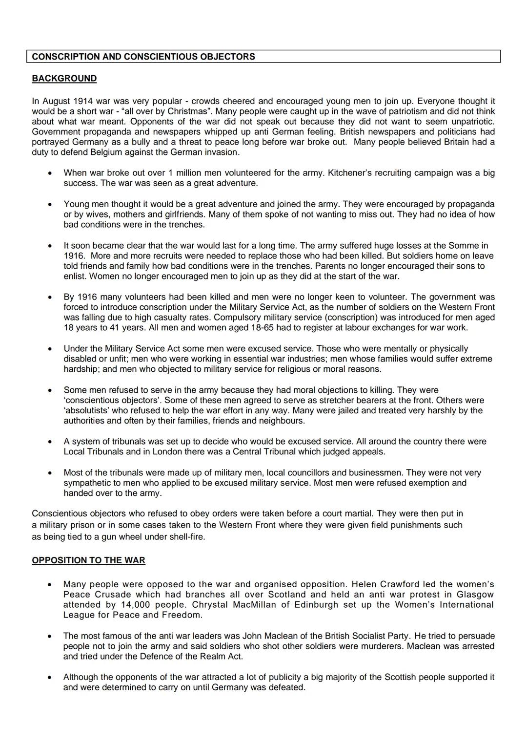 Revision Notes: The Era of the Great War, 1900-1928
Pupil's name:
RECRUITMENT AND PROPAGANDA
BACKGROUND
When Britain went to war in 1914, th