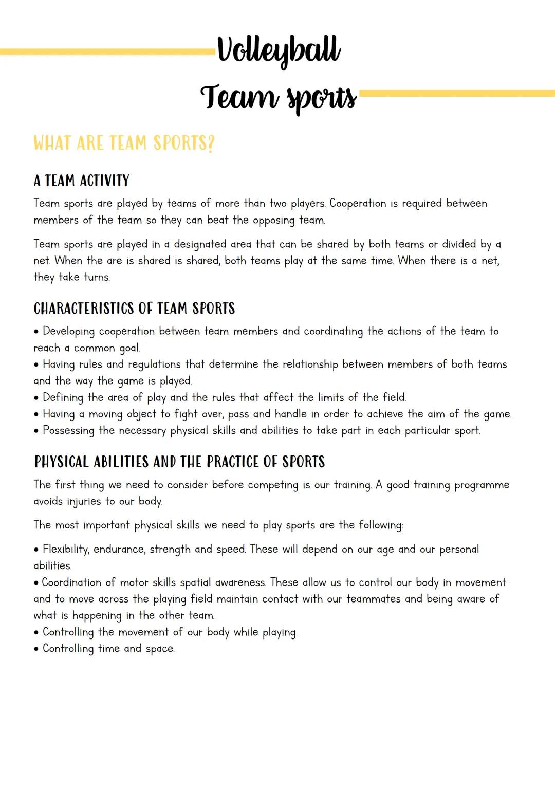 # Volleyball

# Team sports

## WHAT ARE TEAM SPORTS?

### A TEAM ACTIVITY

Team sports are played by teams of more than two players. Cooper