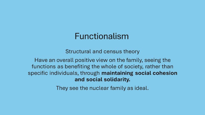 AQA - Family
Covering: functionalism, new right, Marxism, feminism, gender and
domestic labour, postmodernism, personal life, marriage & div