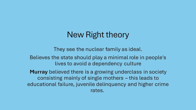 AQA - Family
Covering: functionalism, new right, Marxism, feminism, gender and
domestic labour, postmodernism, personal life, marriage & div