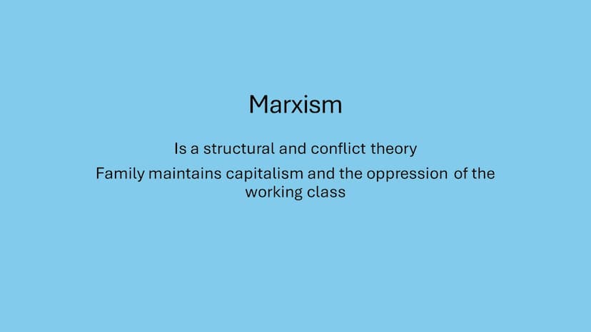 AQA - Family
Covering: functionalism, new right, Marxism, feminism, gender and
domestic labour, postmodernism, personal life, marriage & div