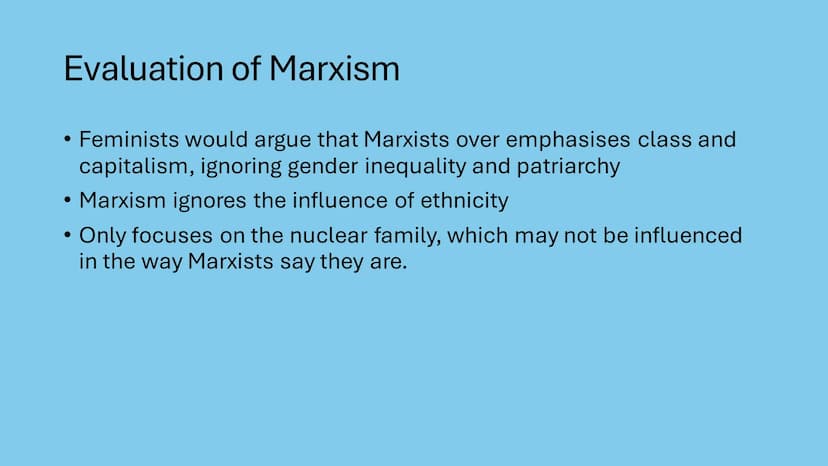 AQA - Family
Covering: functionalism, new right, Marxism, feminism, gender and
domestic labour, postmodernism, personal life, marriage & div