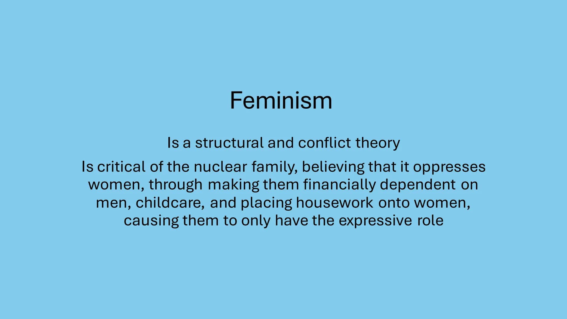 AQA - Family
Covering: functionalism, new right, Marxism, feminism, gender and
domestic labour, postmodernism, personal life, marriage & div