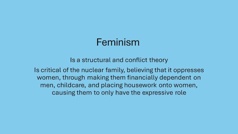 AQA - Family
Covering: functionalism, new right, Marxism, feminism, gender and
domestic labour, postmodernism, personal life, marriage & div