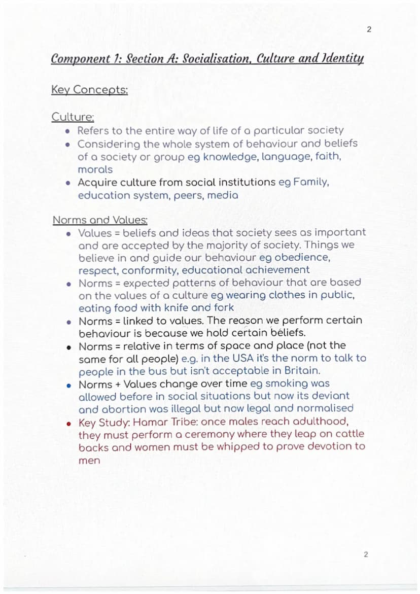 Socialisation, Culture
and Identity H580/1-
Identity and Family Component 1: Section A: Socialisation, Culture and Identity
Key Concepts:
Cu