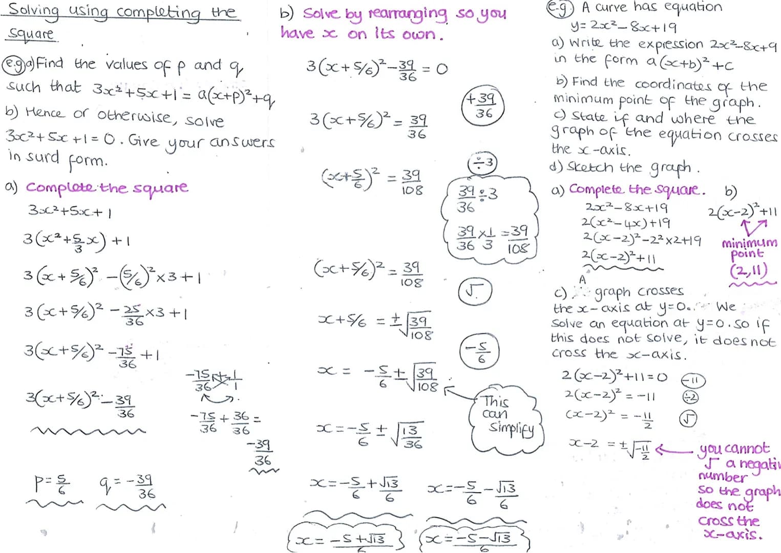 Completing the square)
(e.q The expression x²-10x-5
can be written in the form
(x+p)² +9 Find value p and q
This means complete the square.
