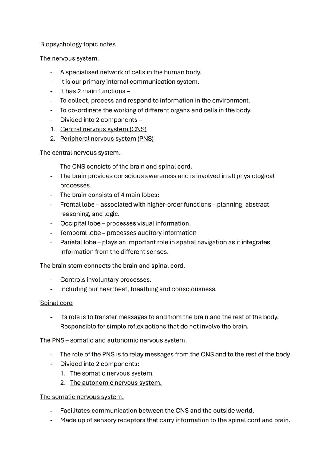 Biopsychology topic notes 