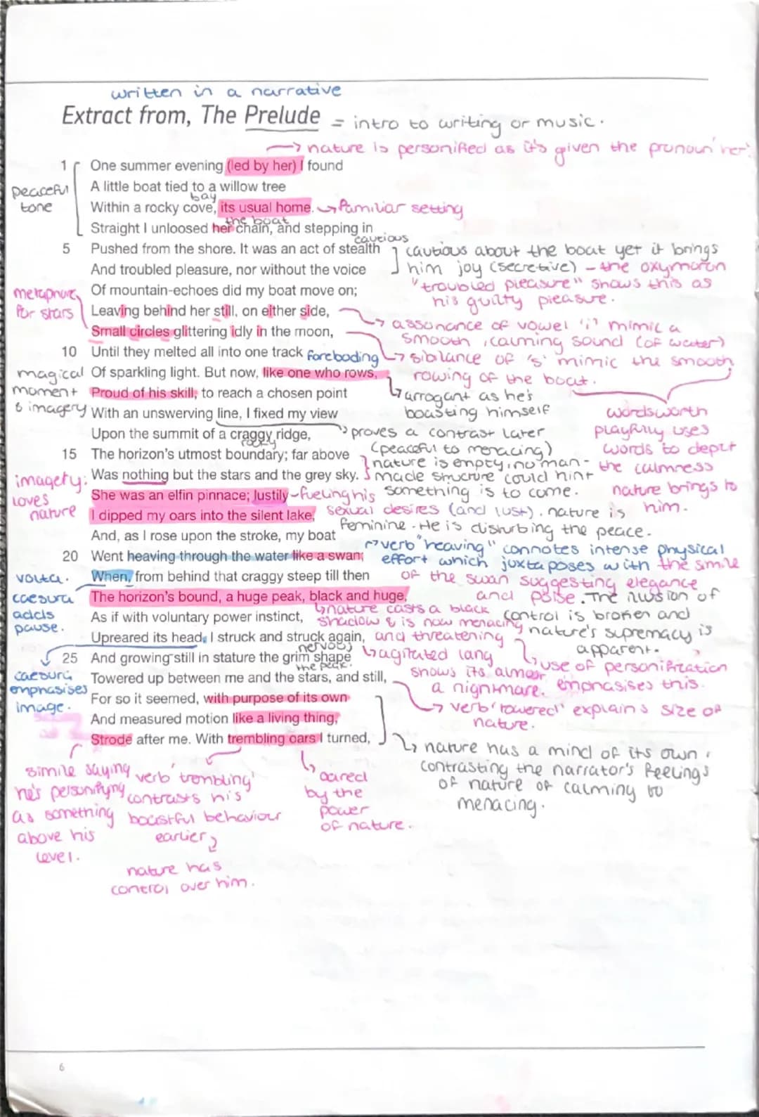 GCSE English Lit 'Extract from, The Prelude' annotations