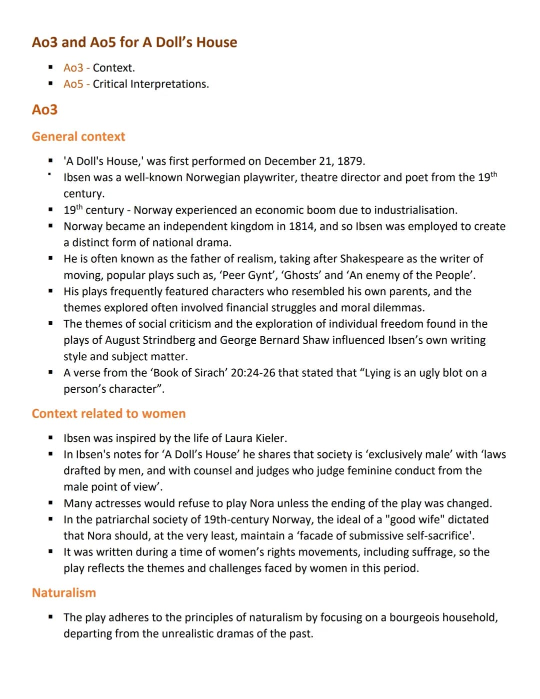 A03 and Ao5 for A Doll's House
" A03 - Context.
A03
A05-Critical Interpretations.
General context
"
■
■
■
■
■
'A Doll's House,' was first pe