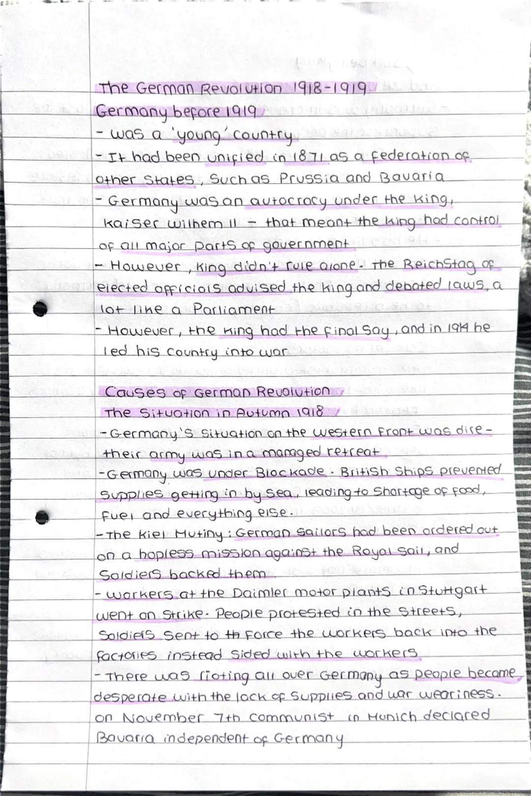 The German Revolution 1918-1919
Germany before 1919
- was a 'young' country
- It had been unified in 1871 as a federation of
other States, S