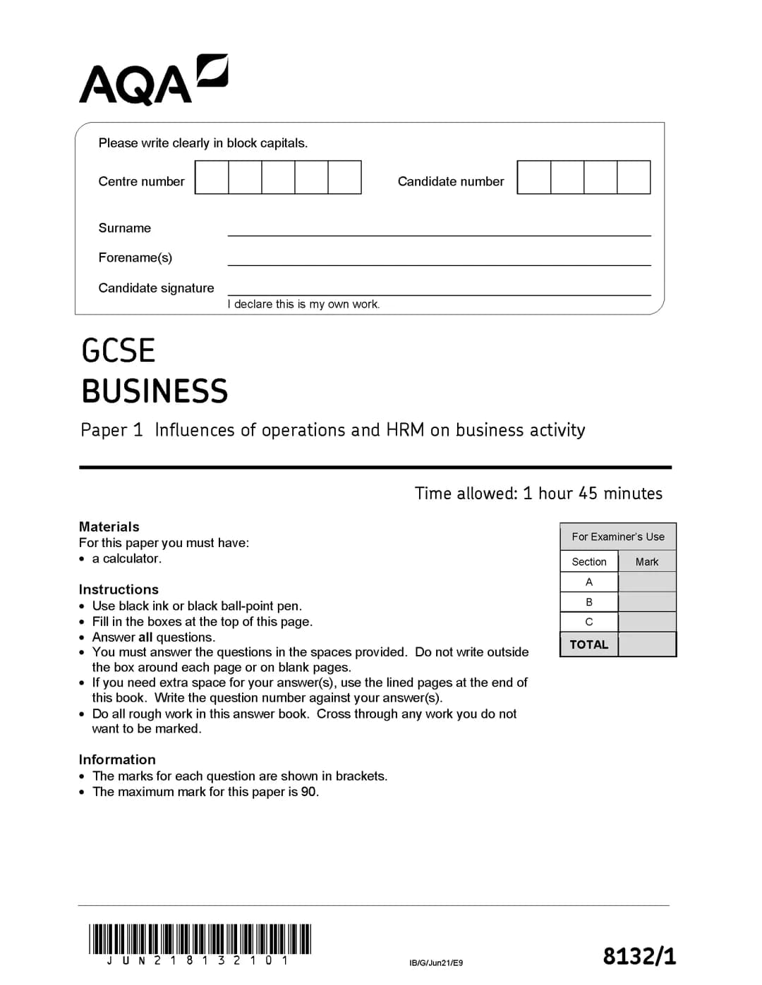 BUSINESS STUDIES PAPER 1 - PAST PAPER