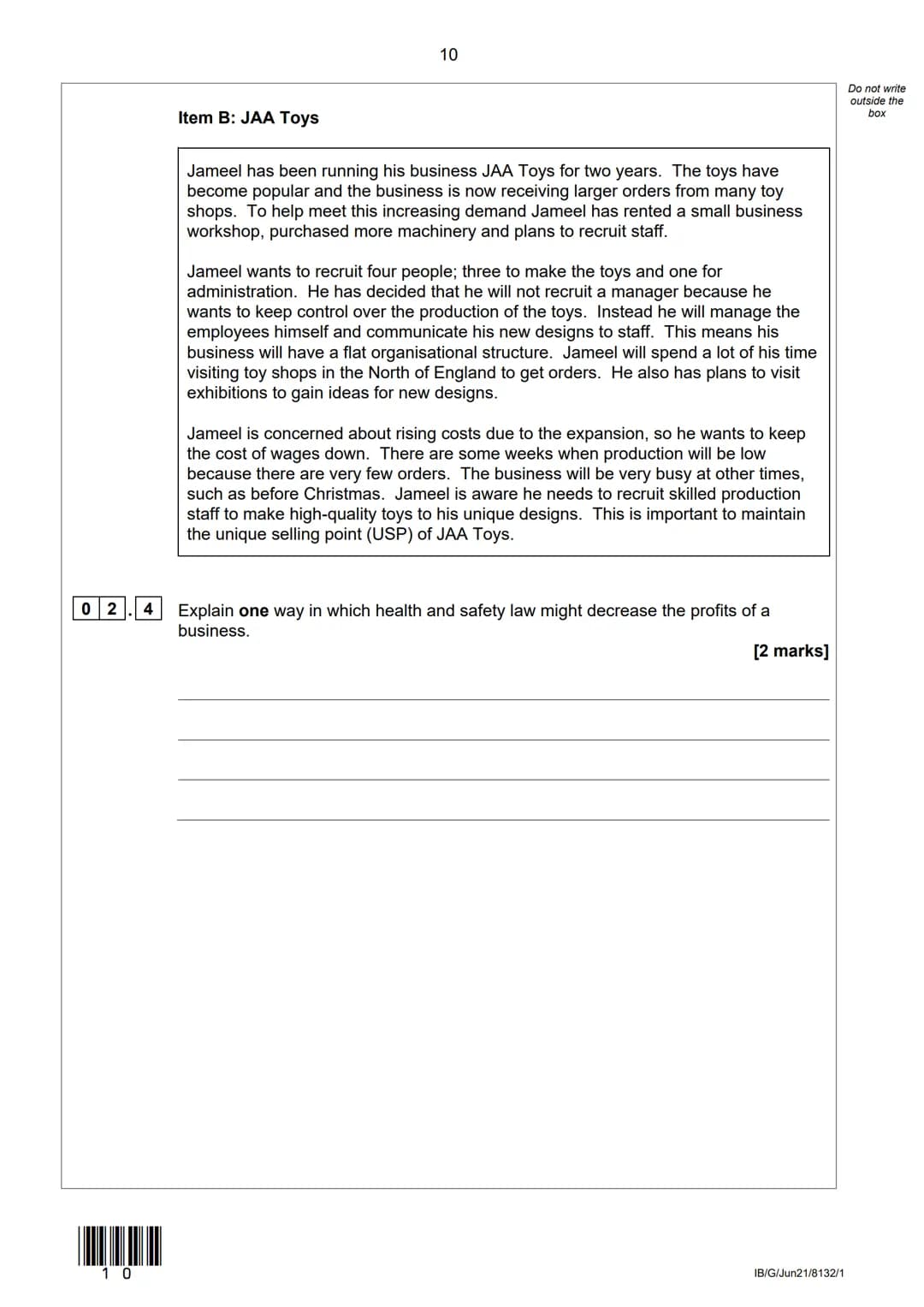 AQA
Please write clearly in block capitals.
Centre number
Surname
Forename(s)
Candidate signature
I declare this is my own work.
Candidate n