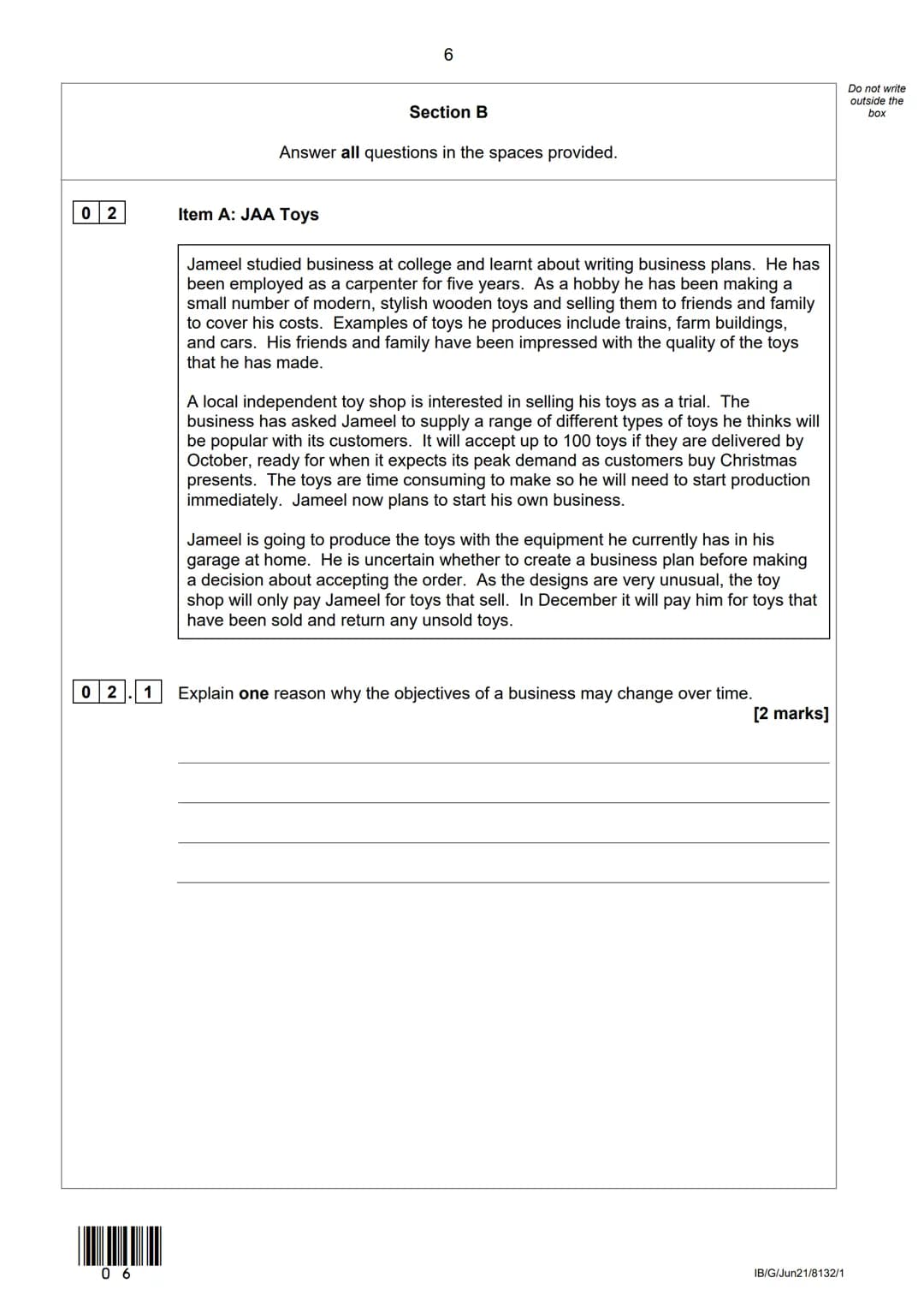 AQA
Please write clearly in block capitals.
Centre number
Surname
Forename(s)
Candidate signature
I declare this is my own work.
Candidate n