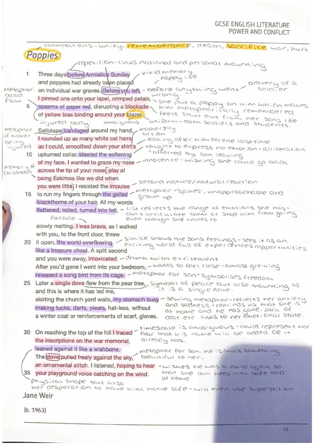 GCSE ENGLISH LITERATURE
POWER AND CONFLICT
connotations-unity, rememberance, death, sacrifice war, hurt
·repetition-links national and perso