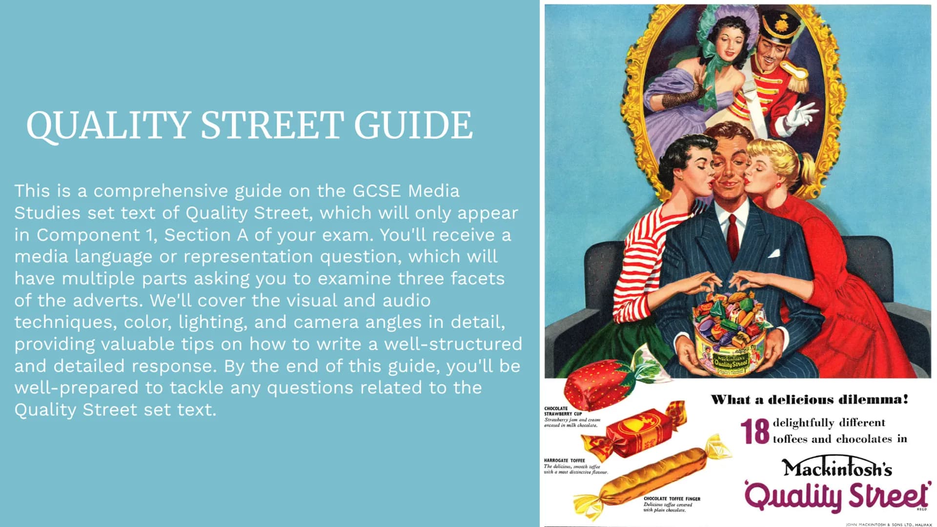 
<p>This is a comprehensive guide on the GCSE Media Studies set text of Quality Street, which will only appear in Component 1, Section A of 