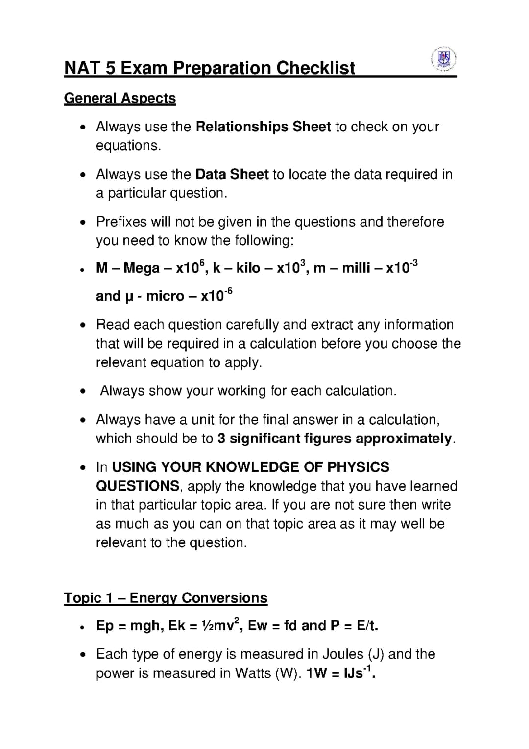 Ultimate Nat 5 Physics Exam Prep: Checklists, Tips, and Resources for 2024!