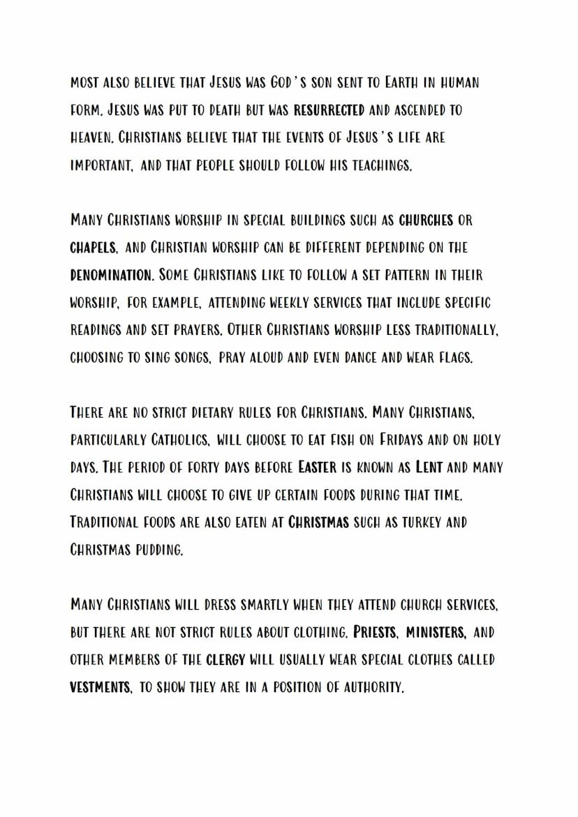 YEAR 7 EXAM REVISION - CHRISTIANITY
CHRISTIANITY IS FOCUSED ON THE LIFE AND TEACHINGS OF JESUS CHRIST, WHO
CHRISTIANS BELIEVE TO BE THE SON 