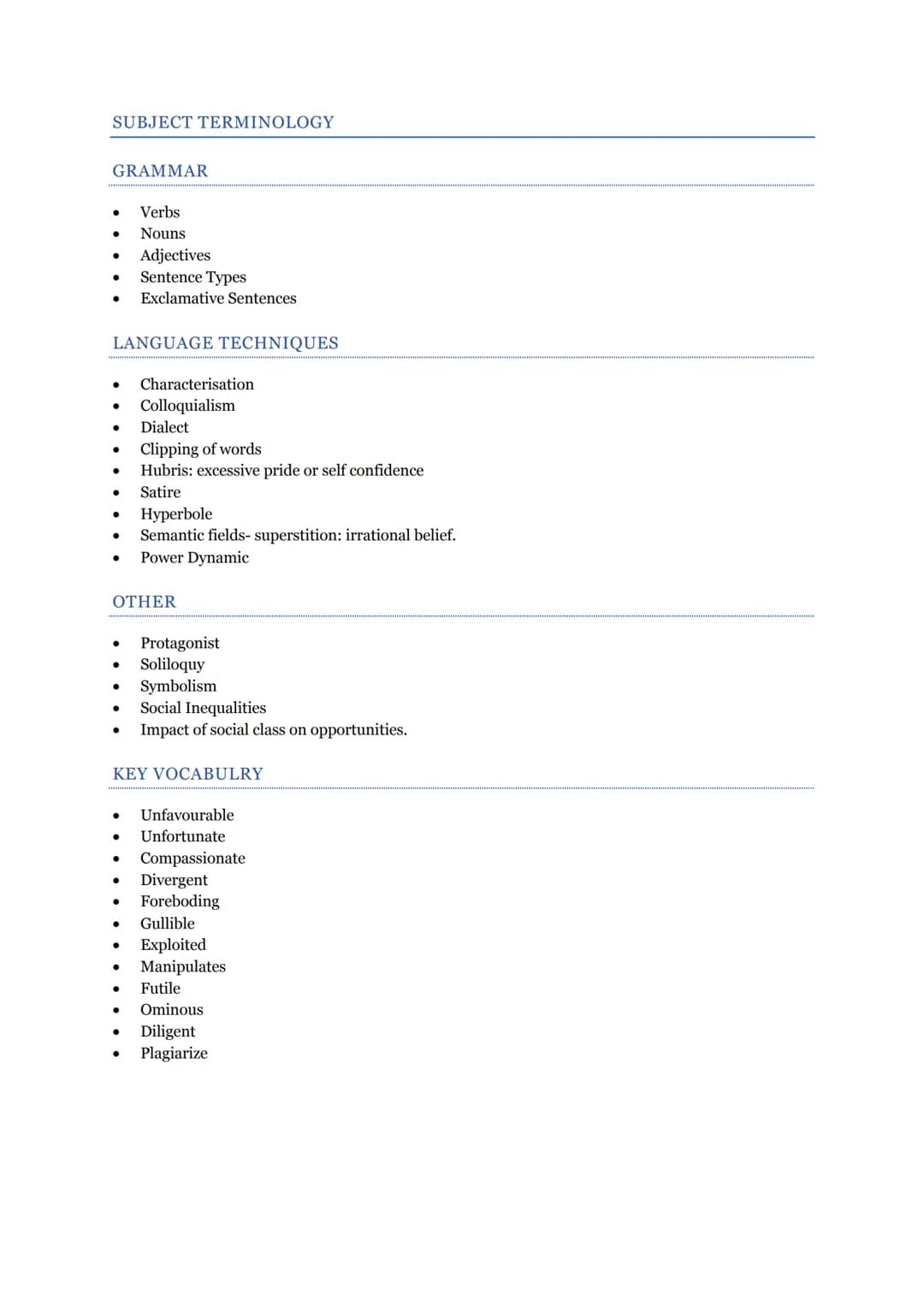 BLOOD BROTHERS
REVISION FOR ASSESSMENT
KEY THEMES
Social Class- a hierarchial system by which sociaty is divided into groups depending on so