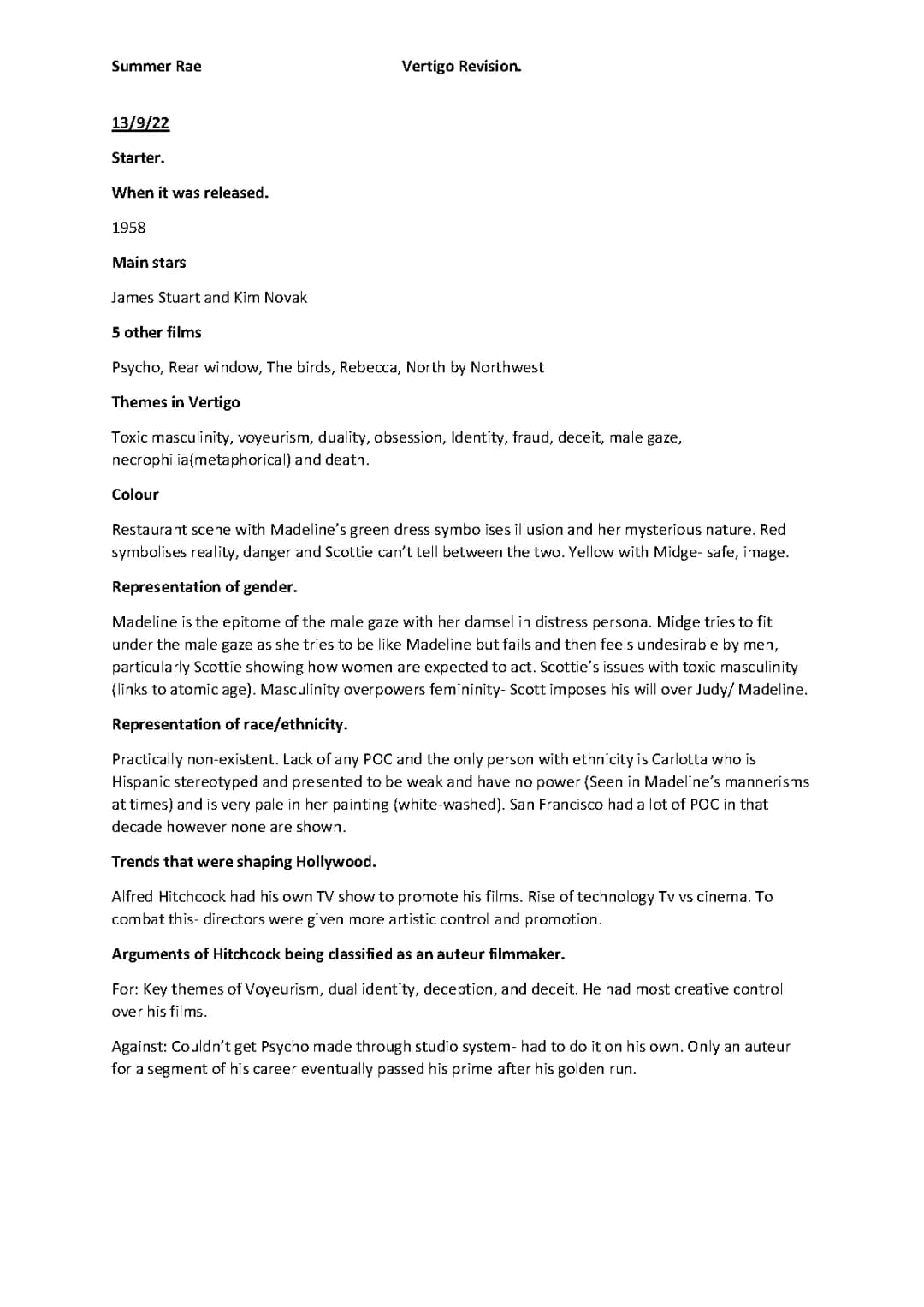 Vertigo Movie Explained: Free Film Analysis & Key Scenes Revision Notes PDF