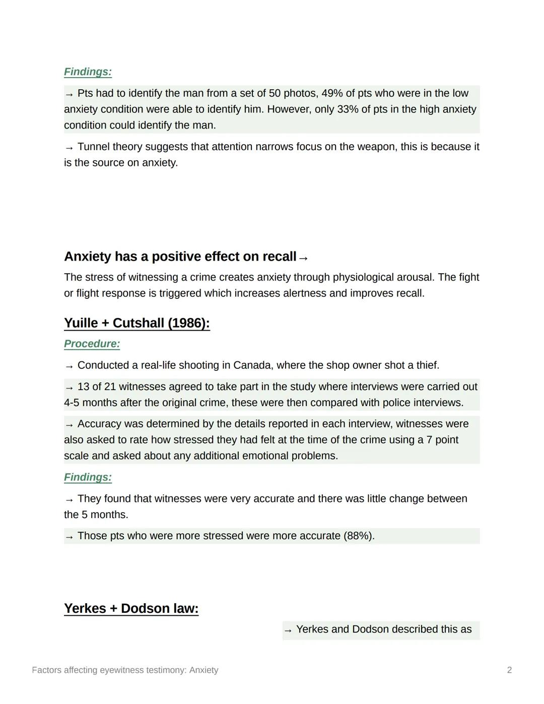 # Factors affecting eyewitness
testimony: Anxiety

Anxiety has an emotional and physical effect, but it is unclear whether this has a
negati