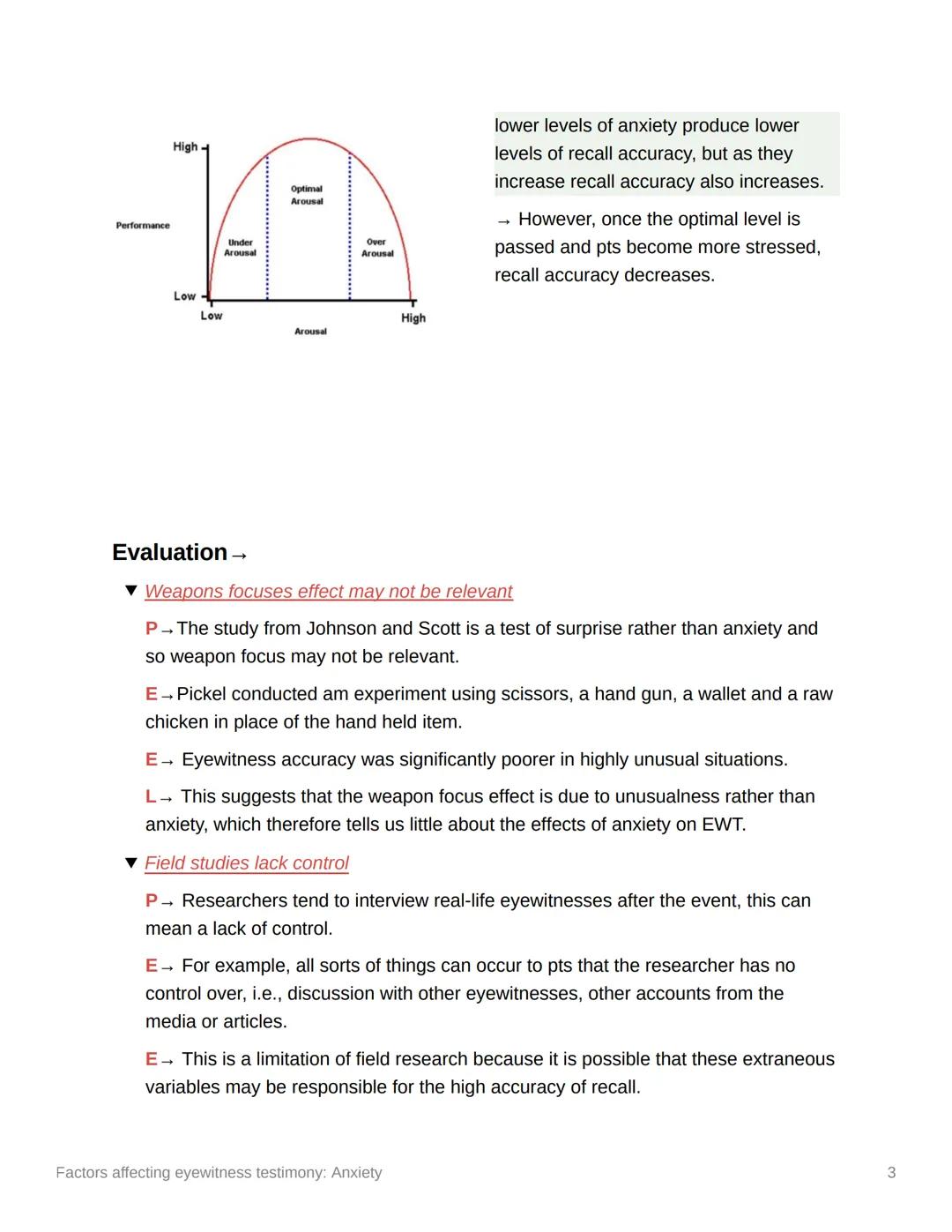 # Factors affecting eyewitness
testimony: Anxiety

Anxiety has an emotional and physical effect, but it is unclear whether this has a
negati