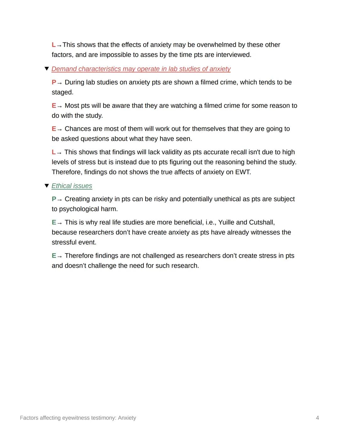 # Factors affecting eyewitness
testimony: Anxiety

Anxiety has an emotional and physical effect, but it is unclear whether this has a
negati