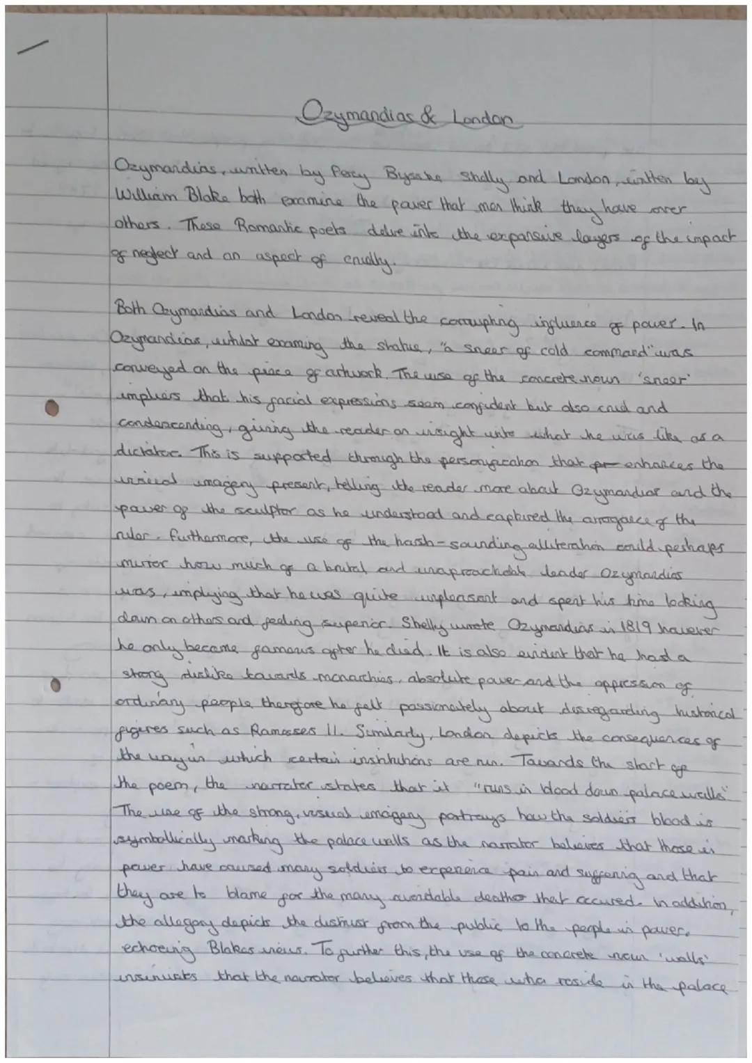 Ozymandias & Londan

Ozymandias, untten by Perry Bysshe Shdly and London, intten by
William Blake both examine the paver that mer think they