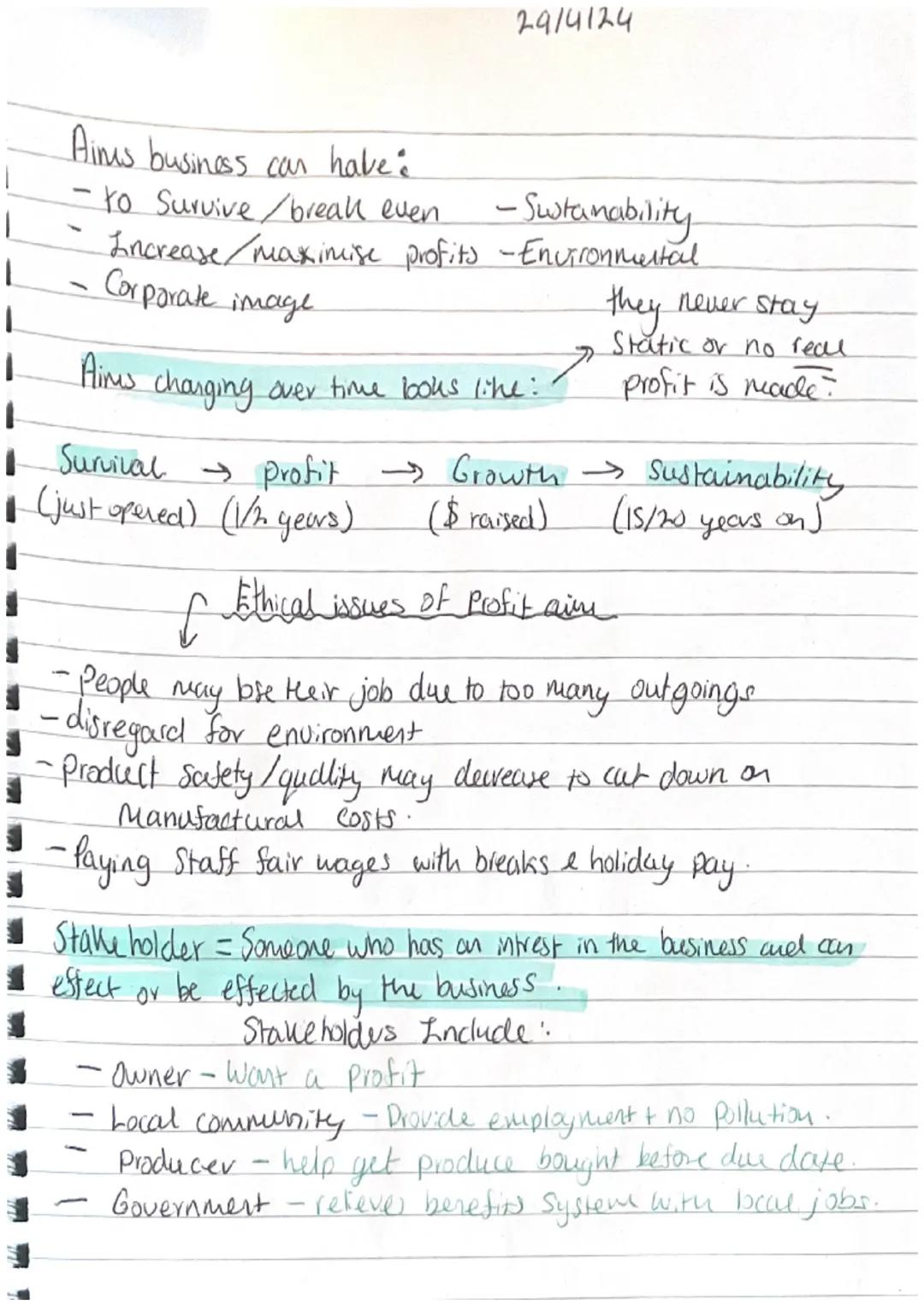 29/4/281
Business Revision Notes - Question one
Exam technique Important!
Name = simply state, no need to explain
Discuss = You must state t