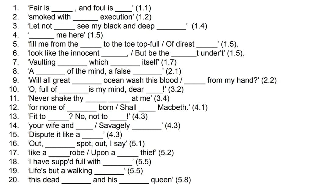 Macbeth quotations - fill in the blank quiz