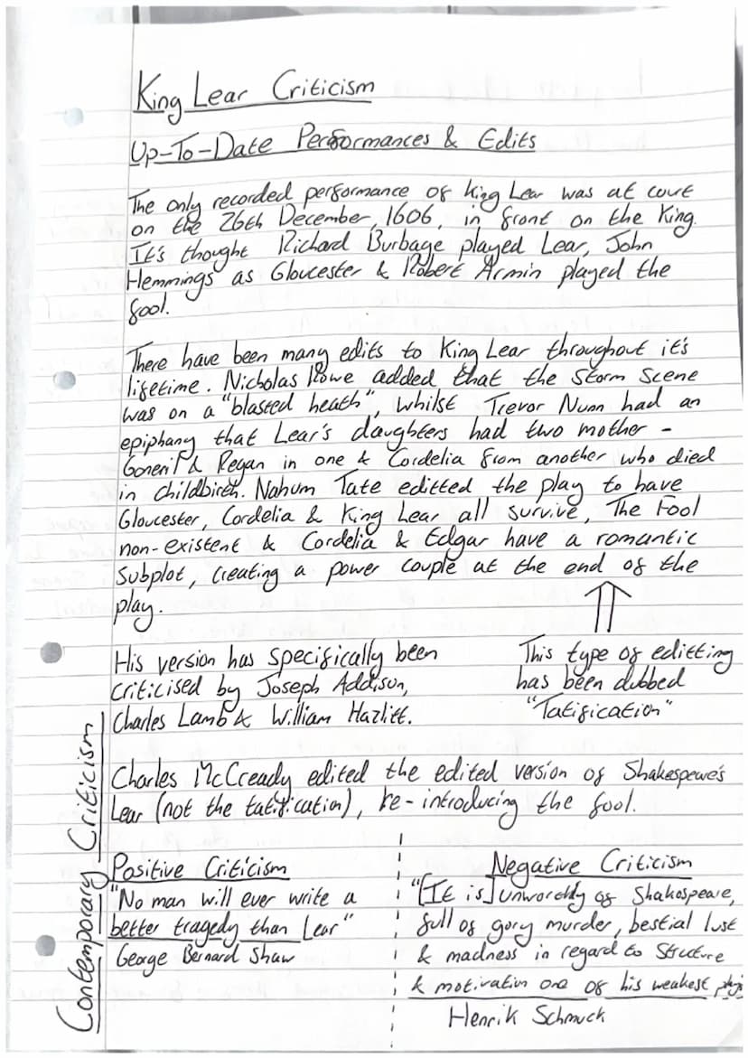 King Lear Context
The Folio VS The Quarto
Original sheet
Quarto.
Folio
Octavo
In Shakespeare's time, books were in
all Shapes & Sizes, but t