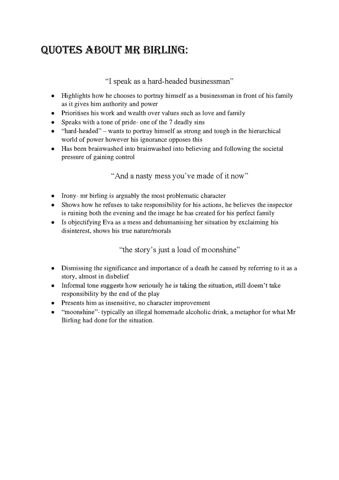 An Inspector Calls quote analysis