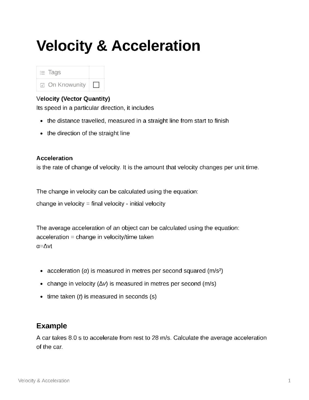 Velocity and Acceleration 