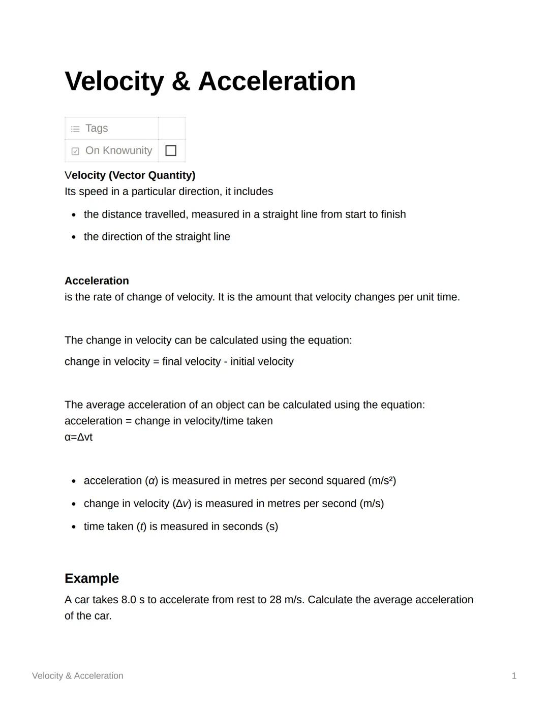 Velocity & Acceleration
Tags
On Knowunity
Velocity (Vector Quantity)
Its speed in a particular direction, it includes
• the distance travell